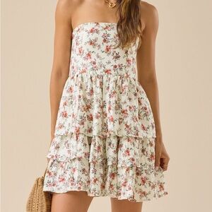 Altar'd State Strapless Floral Dress - Red and White